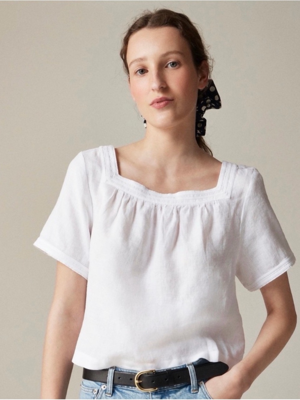 J. Crew jcrew Sailor Classic White Square-Neck Linen Top